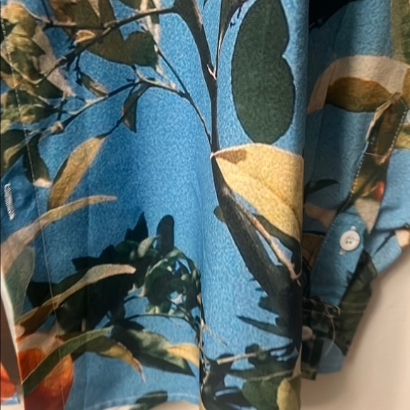 Blue and Orange Casual Button Down Shirt with Tropical Print - Picture 9 of 10